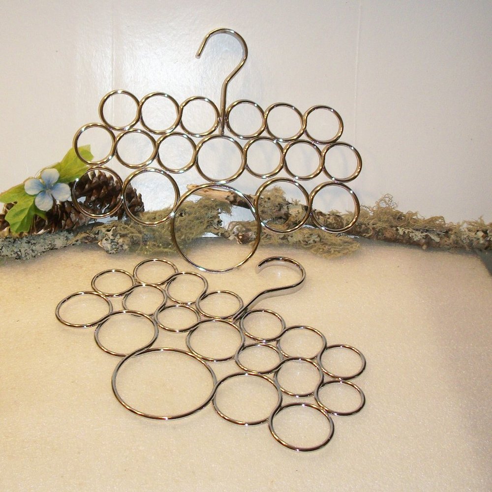 Set of2 Interdesigns 18 Hole Silver Metal Hanging Scarf Holder Belts Ties #24970